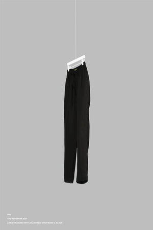 LINEN TROUSERS WITH ADJUSTABLE WAISTBAND in BLACK