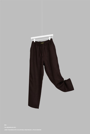 LINEN TROUSERS WITH ADJUSTABLE WAISTBAND in PECAN BROWN