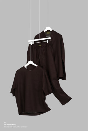 UNSTRUCTURED DOUBLE-BREASTED LINEN KIMONO in PECAN BROWN