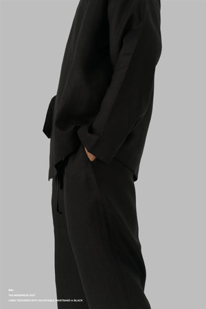 LINEN TROUSERS WITH ADJUSTABLE WAISTBAND in BLACK